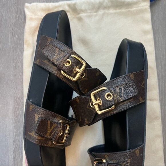 LOUIS VUITTON Bom Dia Flat Comfort Mule Sandal Size 38.5 - Picture 14 of 16
